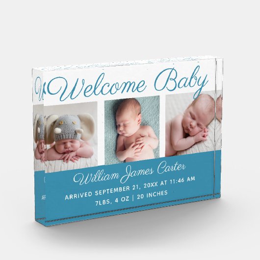 Baby Boy Blue Collage Schattige Cursief Script Fotoblokken (Links)