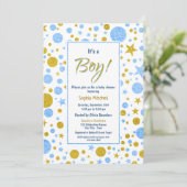 Baby Boy Blue Confetti Baby shower Kaart (Staand voorkant)
