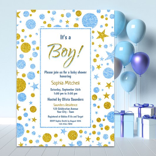 Baby Boy Blue Confetti Baby shower Kaart
