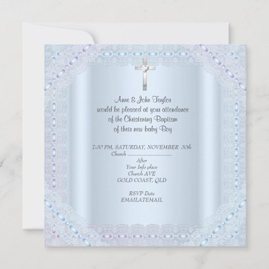 Baby Boy Blue Doop Doping Kruis Prins Kaart (Achterkant)