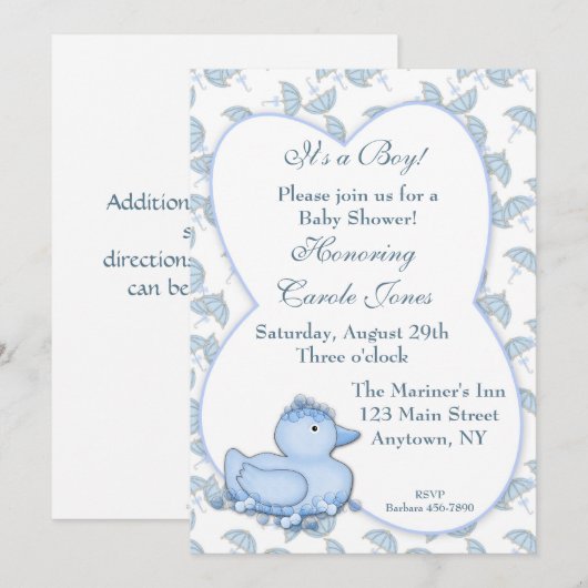 Baby Boy Blue Duck Shower Kaart (Voorkant / Achterkant)