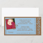 Baby Boy Blue en Brown Baptism Photo Invitation (Voorkant / Achterkant)