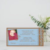 Baby Boy Blue en Brown Baptism Photo Invitation (Staand voorkant)