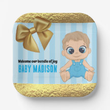 Baby Boy Blue en Gold Babyshower uitnodiging