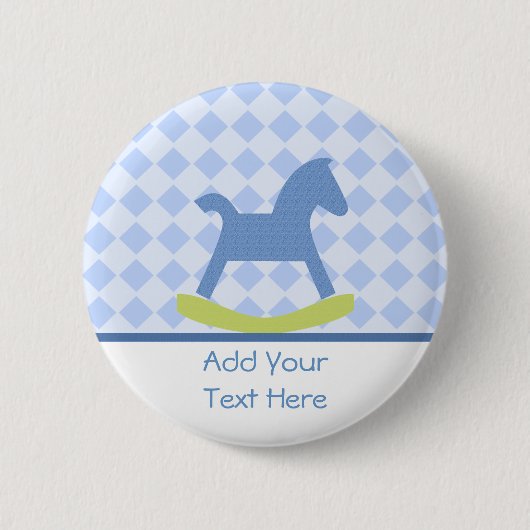 Baby Boy Blue en Yellow Rocking Horse Baby Button (Voorkant)