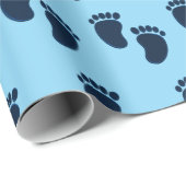 Baby Boy Blue Faux Borduurwerk Print Patroon Cadeaupapier (Rol Hoek)