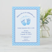 Baby Boy Blue Feet Baby shower Polka Dot Kaart (Staand voorkant)