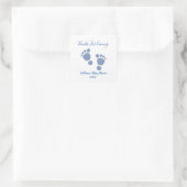 Baby Boy Blue Footprint Baby shower Vierkante Sticker (Tas)