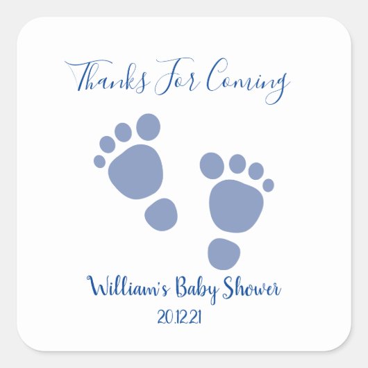 Baby Boy Blue Footprint Baby shower Vierkante Sticker (Voorkant)