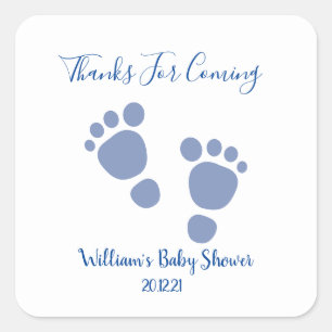 Baby Boy Blue Footprint Baby shower Vierkante Sticker