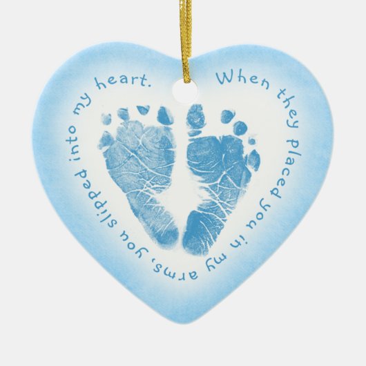 Baby Boy Blue Footprint Photo Ornament (Voorkant)