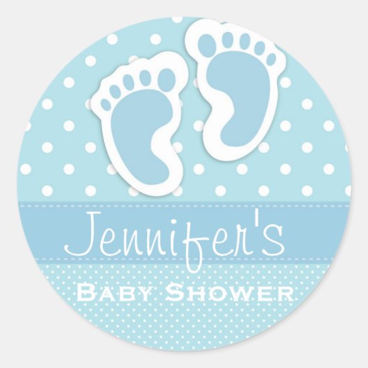 Baby Boy Blue Footprint Polka Dot Shower Stickers (Voorkant)