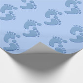 Baby Boy Blue Footprint Wrapping Paper Cadeaupapier (Hoek)