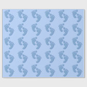 Baby Boy Blue Footprint Wrapping Paper Cadeaupapier (Vlak)