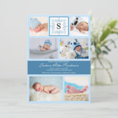 Baby Boy Blue Foto Aankondiging Monogram (Staand voorkant)