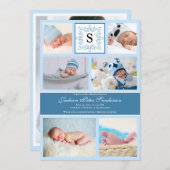 Baby Boy Blue Foto Aankondiging Monogram (Voorkant / Achterkant)