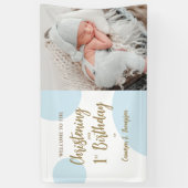 Baby Boy Blue Foto doopsel en 1e verjaardag Spandoek (Verticaal)