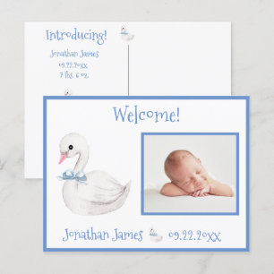 Baby Boy Blue Foto Typografie Name Birth Stats Aankondigingskaart
