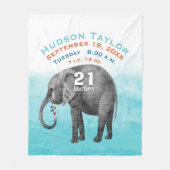 Baby Boy Blue Geboorterecord Stats Elephant Fleece Deken (Voorkant)