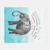 Baby Boy Blue Geboorterecord Stats Elephant Fleece Deken (Voorkant (Horizontaal))