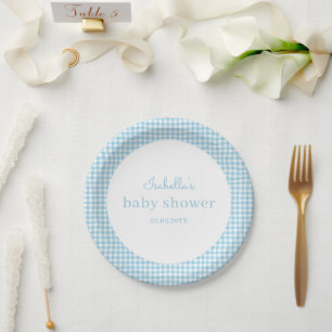 Baby Boy Blue Gingham Babyfeestje Papieren Bordje
