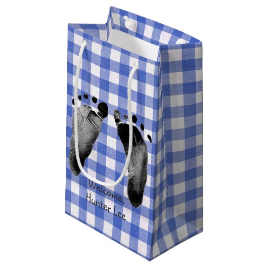 Baby Boy Blue Gingham Klein Cadeauzakje (Voorkant Gekanteld)