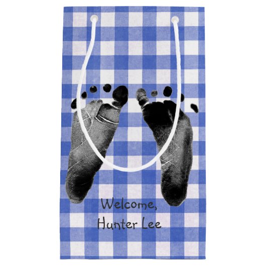 Baby Boy Blue Gingham Klein Cadeauzakje (Voorkant)