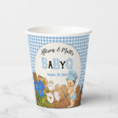 Baby Boy Blue Gingham Wood Floral Baby Q BBQ Papieren Bekers (Voorkant)
