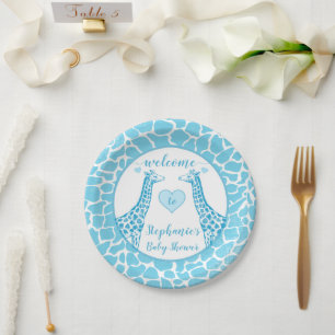 Baby Boy Blue Giraffe Baby shower Papieren Bordje