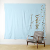 Baby boy Blue Gold Confetti Doop Achtergrond Wandkleed (In Situ (horizontaal))