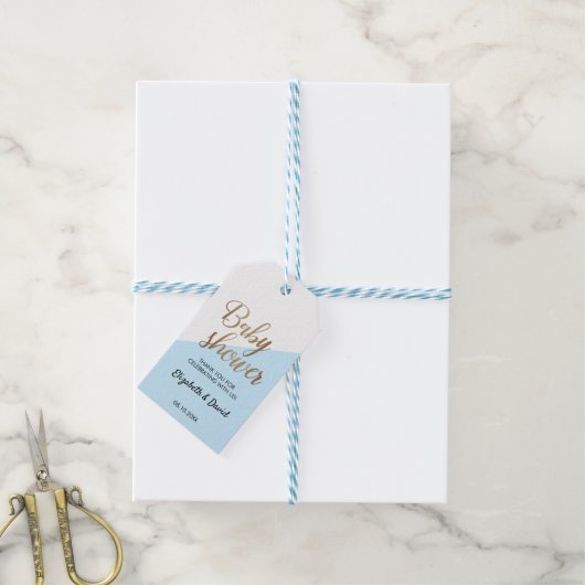 Baby Boy Blue Gold Dank je Baby shower Cadeaulabel (Met Touw)