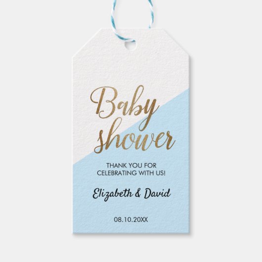 Baby Boy Blue Gold Dank je Baby shower Cadeaulabel (Voorkant)