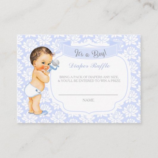 Baby Boy Blue Gray Diaper Raffle Ticket Informatiekaartje (Voorkant)