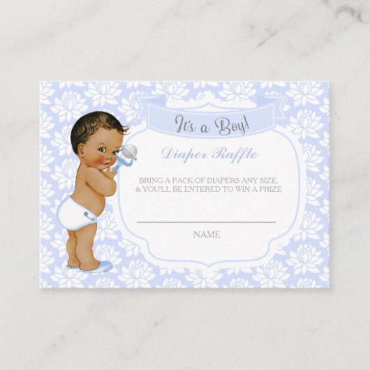 Baby Boy Blue Grey Diaper Raffle Ticket Informatiekaartje (Voorkant)