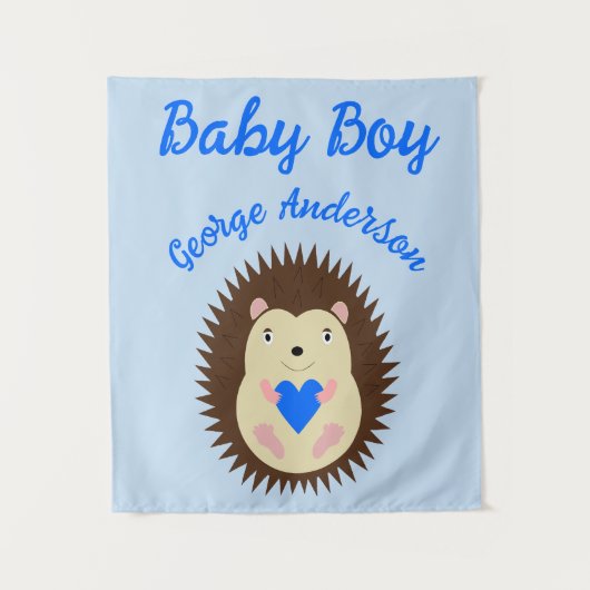 Baby Boy Blue Hart Egel Op Maat Wandkleed (Voorkant)