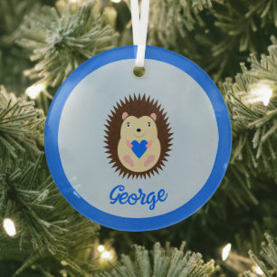 Baby Boy Blue Heart Egel Eerste Kerstmis Glas Ornament