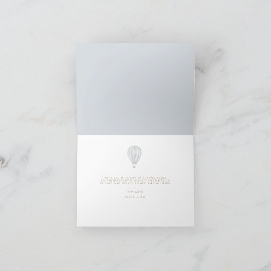 Baby Boy Blue Hot Air ballon Bedankkaart (Binnen)