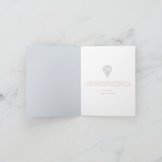 Baby Boy Blue Hot Air ballon Bedankkaart (Binnen)