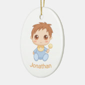 Baby Boy Blue Jumpsuit, aangepaste naam en foto Keramisch Ornament (Links)