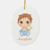 Baby Boy Blue Jumpsuit, aangepaste naam en foto Keramisch Ornament (Voorkant)