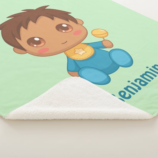 Baby Boy Blue jumpsuit aangepaste naam groen Sherpa Deken (3/4)