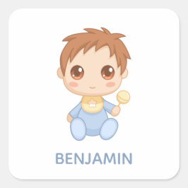 Baby Boy Blue Jumpsuit aangepaste naam Vierkante Sticker