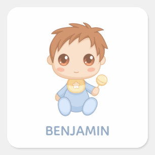 Baby Boy Blue Jumpsuit aangepaste naam Vierkante Sticker