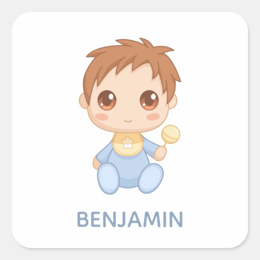 Baby Boy Blue Jumpsuit aangepaste naam Vierkante Sticker (Voorkant)