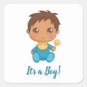 Baby Boy Blue Jumpsuit aangepaste tekst Vierkante Sticker (Voorkant)