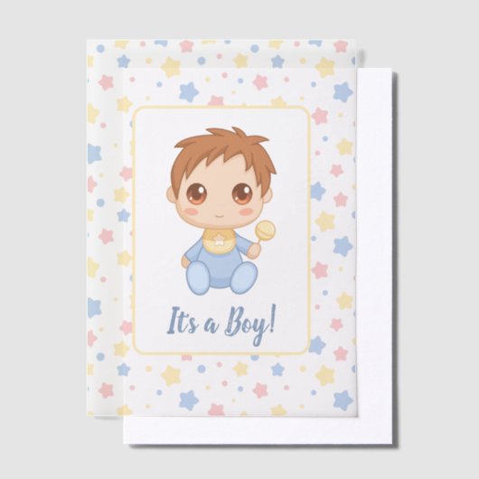 Baby Boy Blue Jumpsuit Insert Vellum Uitnodigingen (Offset)