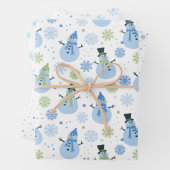 Baby Boy Blue Kerstmis Snowmen en Snowflakes Inpakpapier Vel (In situ)