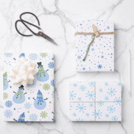 Baby Boy Blue Kerstmis Snowmen en Snowflakes Inpakpapier Vel