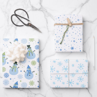 Baby Boy Blue Kerstmis Snowmen en Snowflakes Inpakpapier Vel