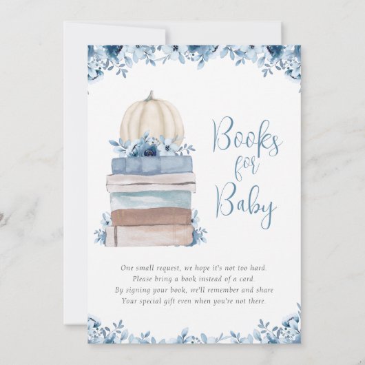 Baby Boy Blue Kleine Pompoen Boeken voor Babyfeest Kaart (Achterkant)